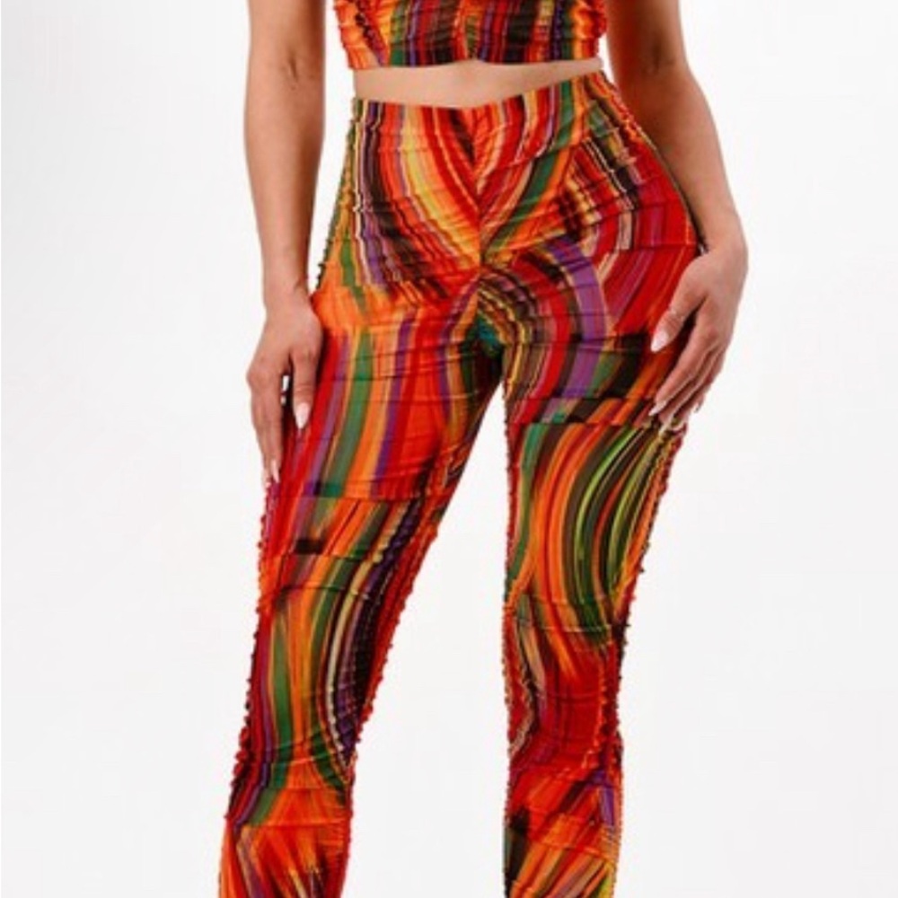 Vibrant Multicolor Women's 2 piece mesh Pants Set